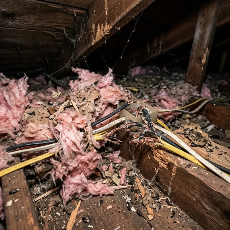 Contaminated ceiling insulation being assessed in a Mount Rowan roof space