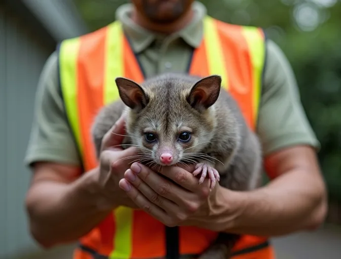 Animal handler safely recovering a deceased possum in Mount Rowan